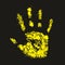 Grunge yellow handprint symbol, conceptual vector