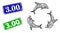 Grunged 3.00 Imprints and Polygonal Mesh Dolphin Trio Icon