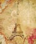 Grungy Floral Eiffel Tower Paris Background