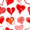 Grungy hearts and love seamless background texture, vector