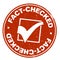 Grungy red round FACT-CHECKED label or rubber stamp with checkmark