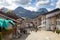 GRUYERE, CH, CIRCA JULY, 2016: View of the main street in the swiss town Gruyeres Switzerland on a beautiful summer day. Gruyere