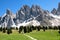 Gschnagenhardt Pasture  at the food of the Geisler Peaksis one of the most beautiful place in the Dolomites