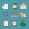 GST icons. Set of Finance flat color icons. Tax payment. Goods and service tax. Clipboard, money, envelope, magnifying glass,