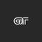 GT logo letters monogram, combination overlapping thin line symbols G T black and white style, wedding invitation weaving emblem
