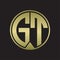 GT Logo monogram circle with piece ribbon style on gold colors