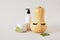 Gua Sha Natural Jadeite Stone Scrapers, cream jar and bottle, pumpkin with false eyelashes gray background