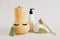 Gua Sha Natural Jadeite Stone Scrapers, cream jar and bottle, wooden face massage brush and pumpkin
