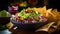 Guacamole and Chips: A close-up shot of a bowl of creamy guacamole with colorful tortilla chips, showcasing the rich