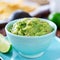 Guacamole in colorful blue bowl