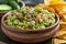 Guacamole with grilled green tomatoes and cucumber
