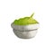 Guacamole, wasabi green sause in white ceramic bowl. Watercolor markers hand drawn illustration isolated on white background in