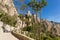 Guadalest castle Spain with palm trees in historic village