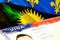 Guadeloupe immigration document close up. Passport visa on Guadeloupe flag. Guadeloupe visitor visa in passport,3D rendering.