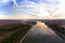 Guadiana drone aerial view of the border between Portugal and Spain in Juromenha Alentejo, in Portugal