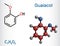 Guaiacol molecule. It is expectorant, disinfectant, plant metabolite. Present in wood smoke. Structural chemical formula, molecule