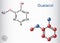 Guaiacol molecule. It is expectorant, disinfectant, plant metabolite. Present in wood smoke. Structural chemical formula, molecule