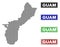 Guam Island Map in Dot Style with Grunge Title Stamps