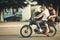 Guangzhou, China - July 22, 2018: Man and woman riding a motorcycle down the street in Guangzhou