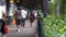 Guangzhou, China - May, 2019: Rear view of people walking on sidewalk on background of road. Media. Chinese are on