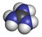 Guanidinium cation. Protonated form of guanidine. 3D rendering. Atoms are represented as spheres with conventional color coding: