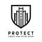 Guard shield business concept logo. Protection security icon sign. Savety protect symbol. Building construction sign. Security