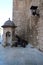 Guardhouse and cannon in front of Catedral de Santa Maria de Palma de Mallorca in Palma de Mallorca