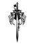 Guardian angel winged sword with rose flower black and white vector design