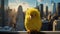 Guardian Canary: A Dreamy Yellow Parrot Standing By The New York City Skyline