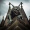 Guardian of the Heavens: Stone Gargoyle Perched on Church Roof