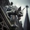 Guardian of the Night: Stone Gargoyle Perched Atop a Gothic Church