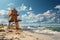 Guardian of safety Empty beach scene features a vibrant yellow lifeguard post