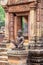 Guardian sculpture protecting the entrance to a shrine in Banteay Srei temple, Siem Reap, Cambodia, Asia