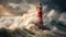 Guardian of the Storm: A Red and White Lighthouse Battling the Elements