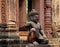 Guardians Carvings at Banteay Srei Red Sandstone Temple, Cambodia.