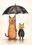 Guardians of the Rain: A Heartwarming Illustration of a Kitten a