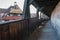 The guards walkway with a wooden roof next to the castle of Nuremberg