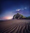 Guarita Beach and Night Sky with Milky Way - Torres, Rio Grande do Sul, Brazil