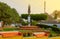 GUATEMALA Antigua Guatemala, December 16, 2017: Outdoor view of bronze statue of brother Pedro with the Agua volcano in