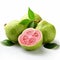Guava Fruit: White Leaves, Light Emerald And Pink Style, Product Photography