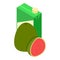 Guava juice icon isometric vector. Ripe tropical fruit guava and juice packaging