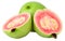 Guava is a tropical fruit with pink juicy flesh and a strong sweet aroma with leaf isolated on a white background