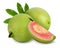 Guava is a tropical fruit with pink juicy flesh and a strong sweet aroma with leaf on a transparent background