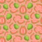 Guava whole and half sliced seamless pattern. Exotic tropical vegetarian fruits. Menu, smoothie bowl, market, store, party
