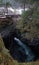 Gudbrandsjuvet gorge in Valldola valley on Trollstigen route in snow in Norway