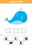 Guess the word whale. Spelling for kids. Educational worksheet