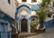 Guest House entrance in Chefchaouen, a city in northwest Morocco noted for its buildings in shades of blue.