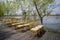 Guests chairs and decorations with lake environment