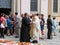 Guests meet at wedding ceremony near the church in Vienna