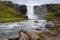 Gufufoss waterfall on the way to Seydisfjordur town at east Iceland. Beautiful natural icelandic landscape